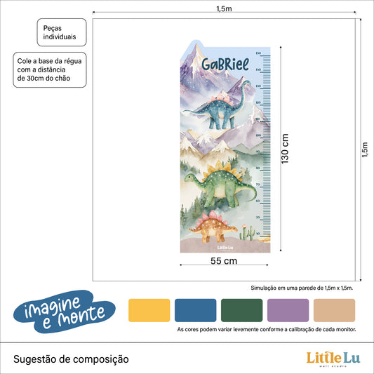Régua de Crescimento - Dino Watercolor