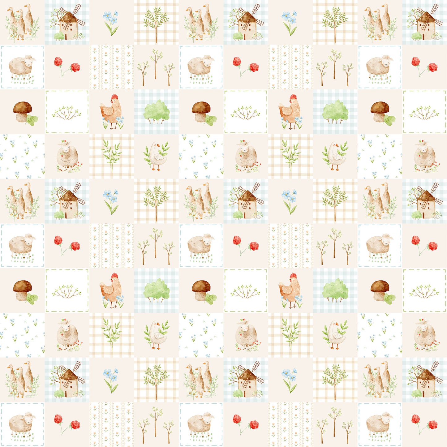 Papel de Parede Adesivo - Little Farm Chekered