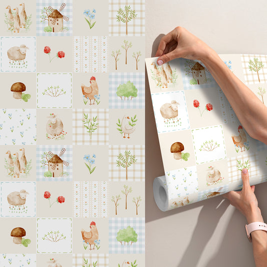 Papel de Parede Adesivo - Little Farm Chekered