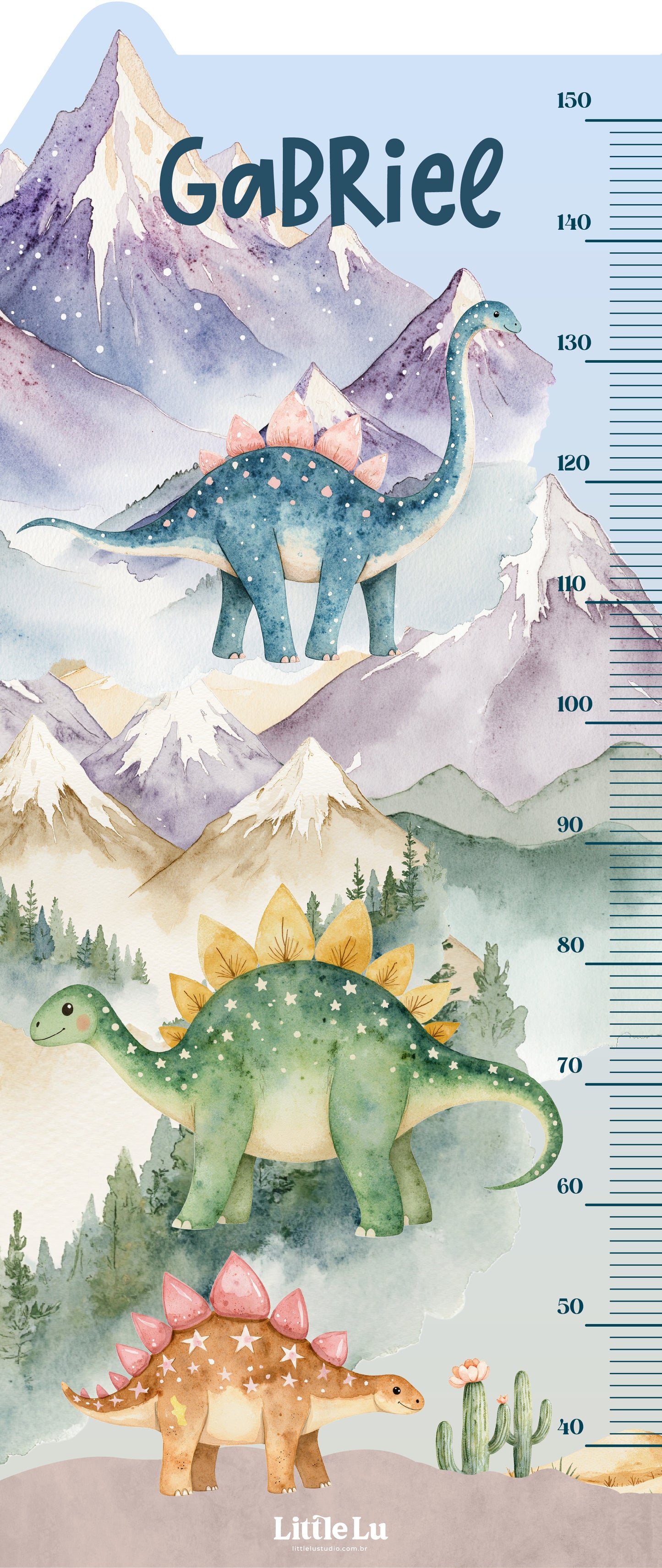 Régua de Crescimento - Dino Watercolor