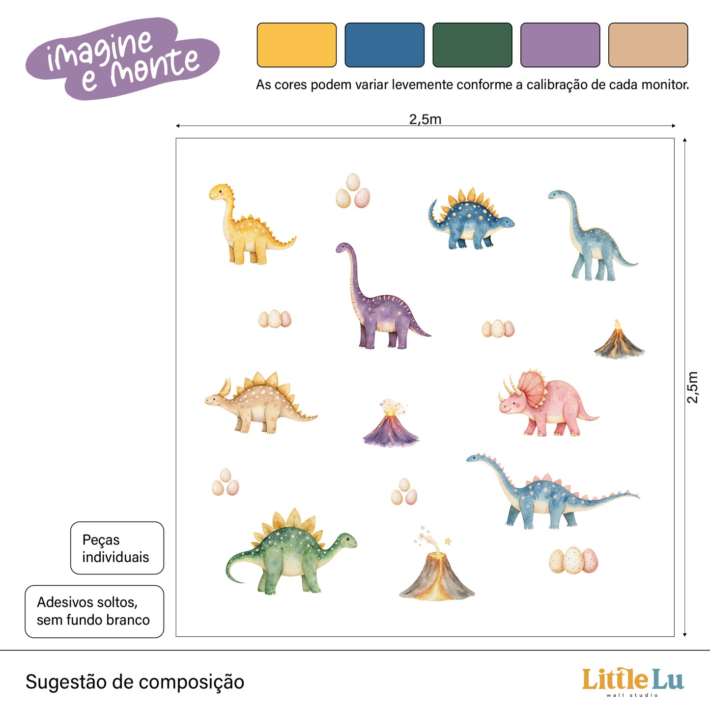 Adesivo de Parede - Dino Watercolors