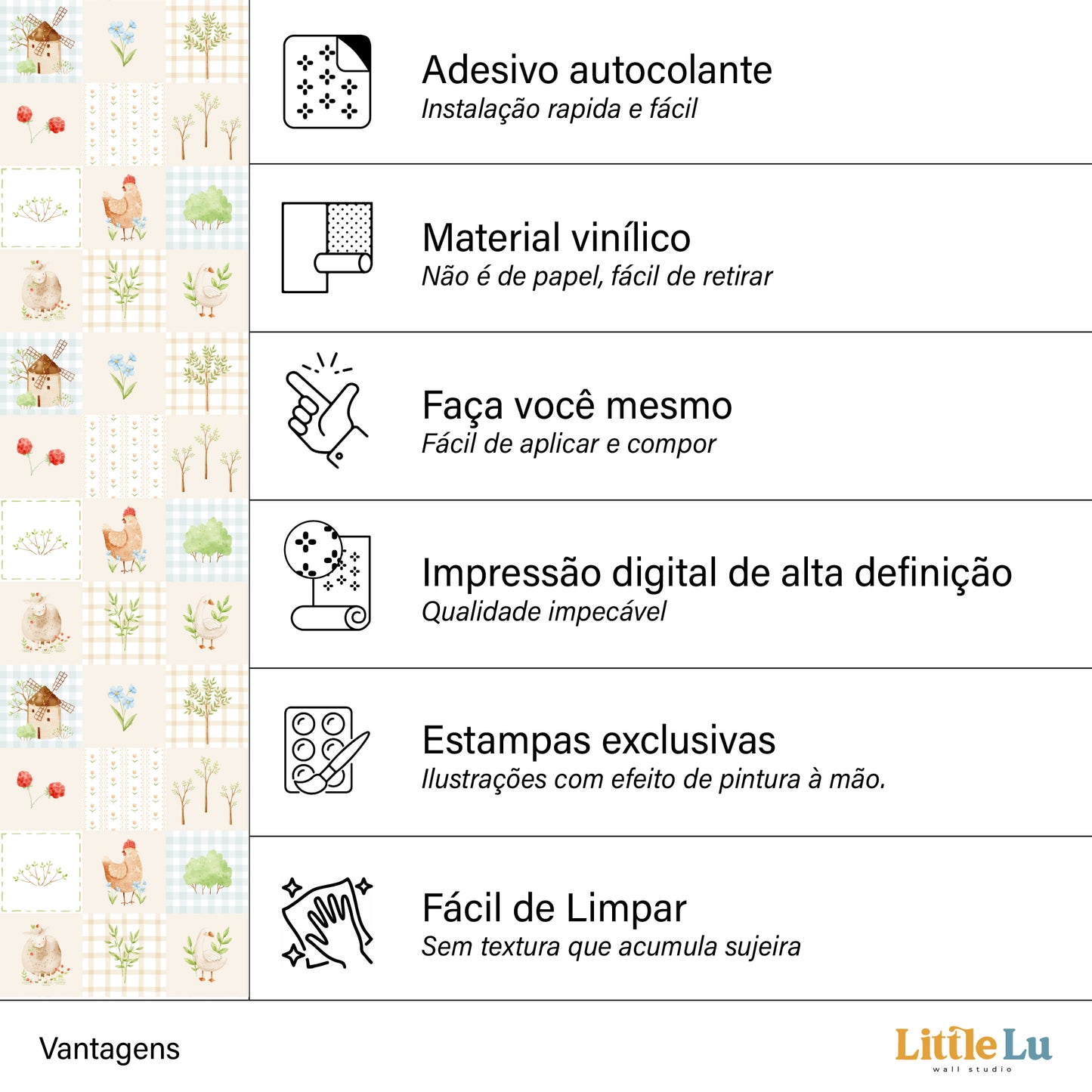 Papel de Parede Adesivo - Little Farm Chekered
