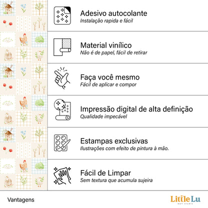Papel de Parede Adesivo - Little Farm Chekered